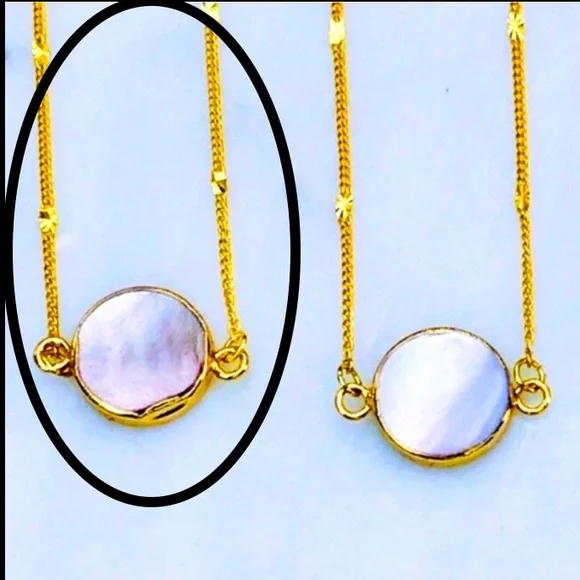 18K Gold Black Mother of Pearl Necklace - Picture 2 of 5